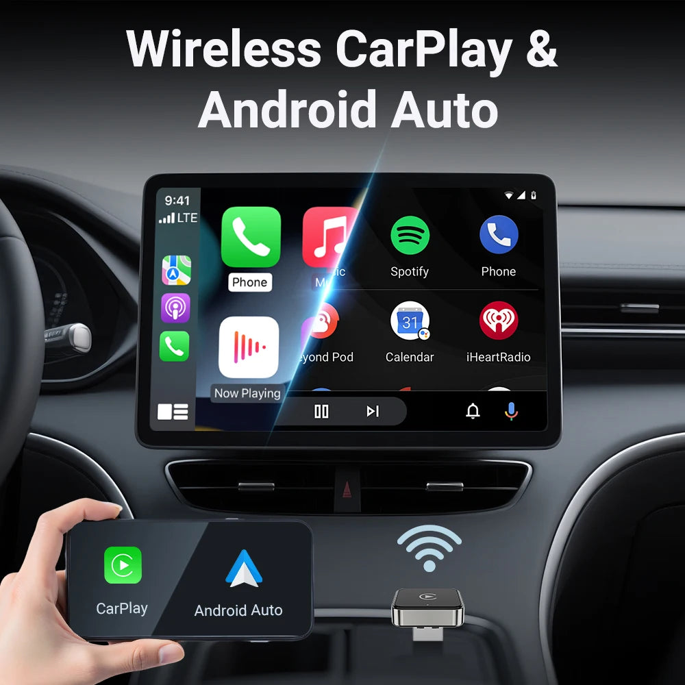 Super Mini Wireless CarPlay & Android Auto Adapter – 2-in-1 AI Box (5GHz WiFi)