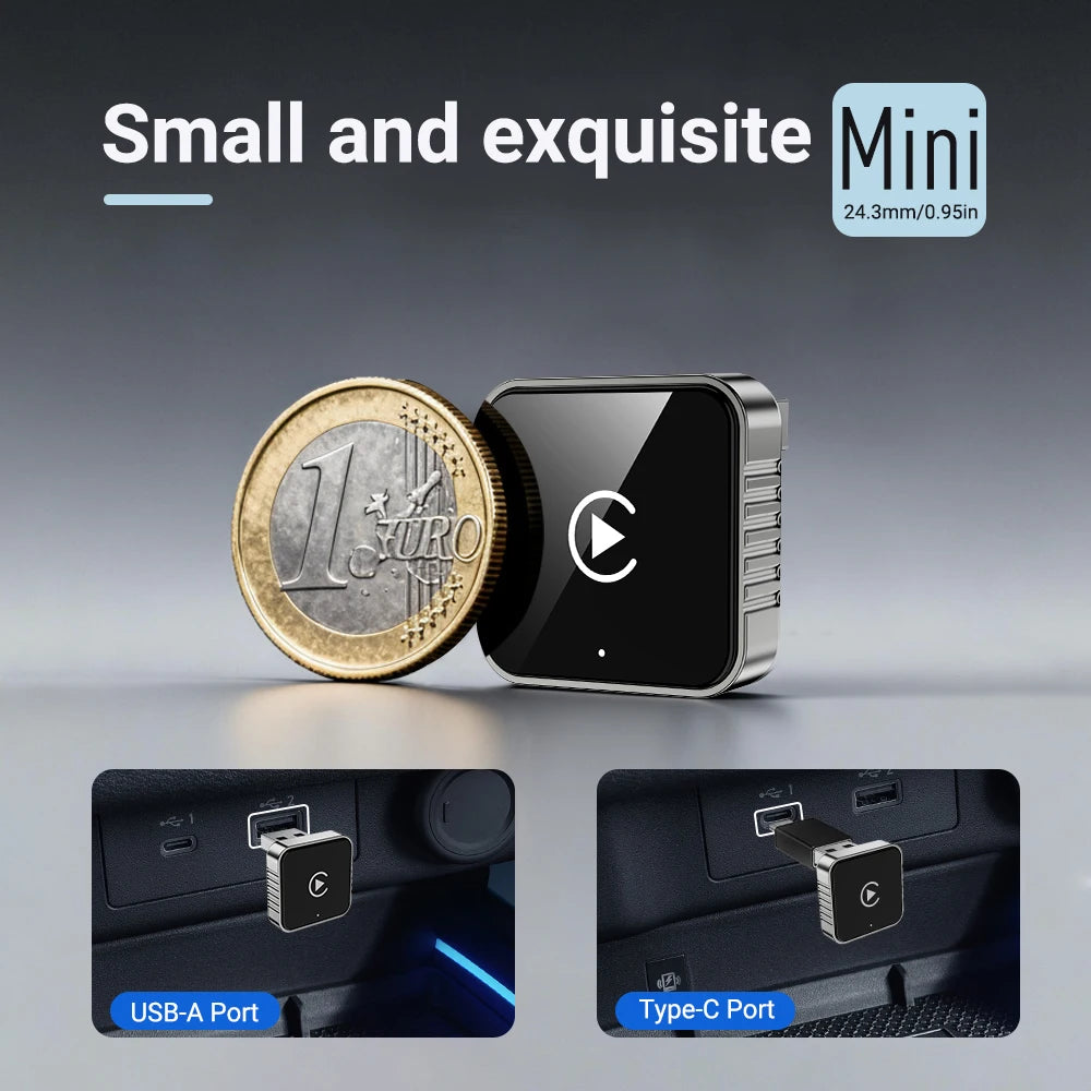 Super Mini Wireless CarPlay & Android Auto Adapter – 2-in-1 AI Box (5GHz WiFi)