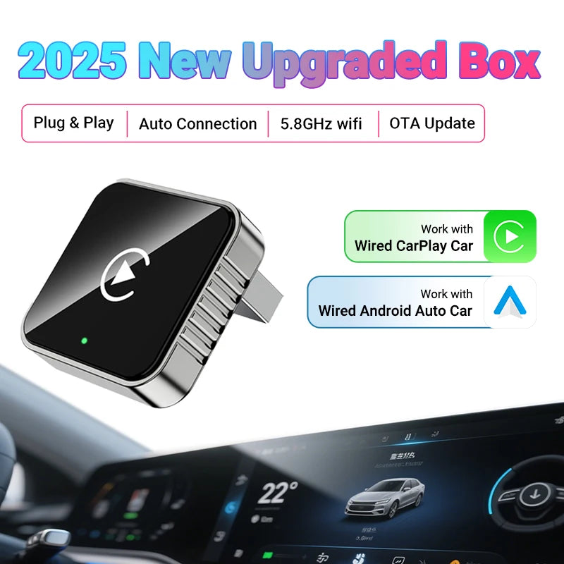 Super Mini Wireless CarPlay & Android Auto Adapter – 2-in-1 AI Box (5GHz WiFi)